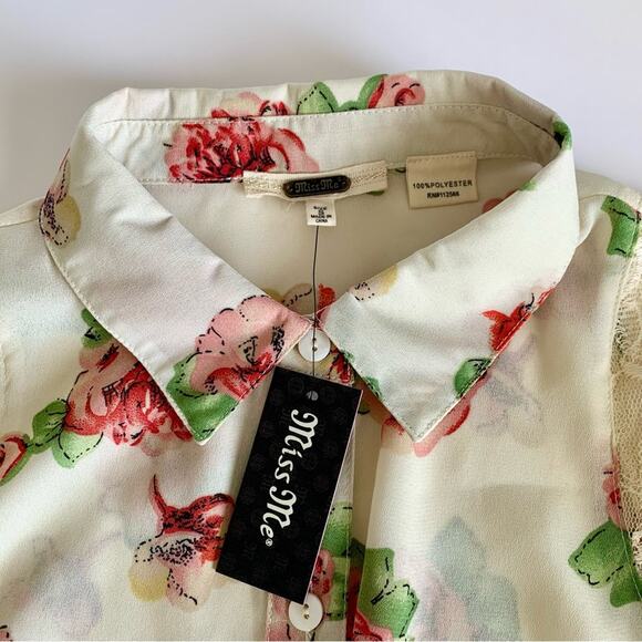 Miss Me Y2K Cream Floral Lightweight Boho Summer Tunic Blouse Top Small - Picture 5 of 11